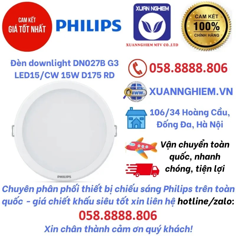 Đèn downlight lỗ cắt 175 DN027B G3 LED15/CW 15W D175 RD