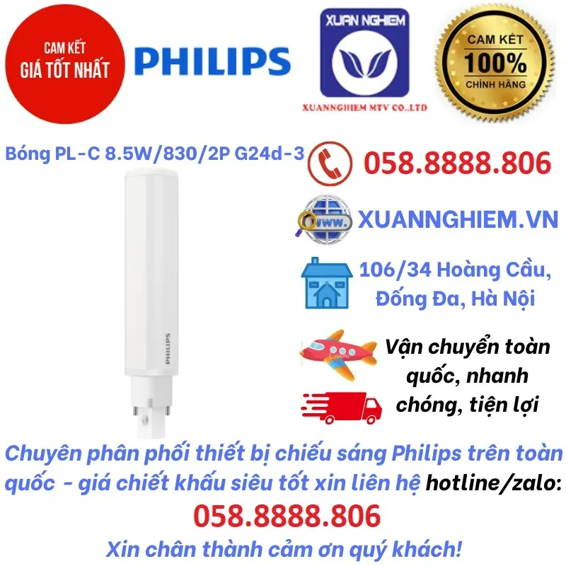 Bóng đèn PL-C 8.5W/830/2P G24d-3