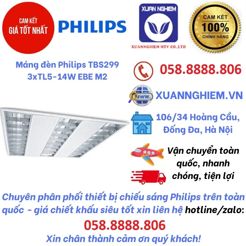 Máng đèn Philips TBS299 3xTL5-14W EBE M2