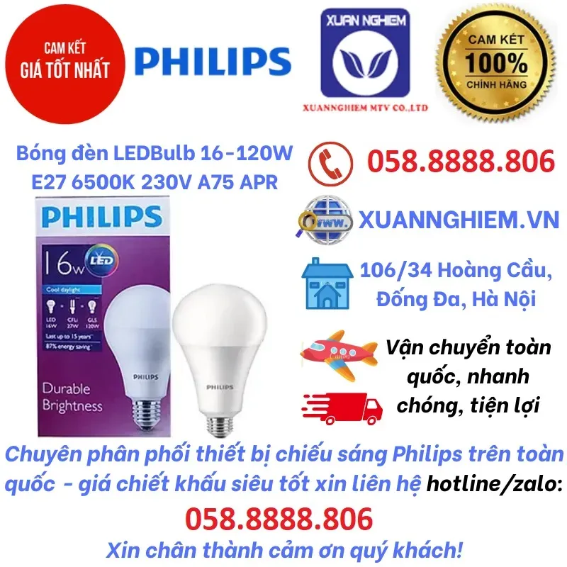 Bóng đèn LEDBulb 16-120W E27 6500K 230V A75 APR