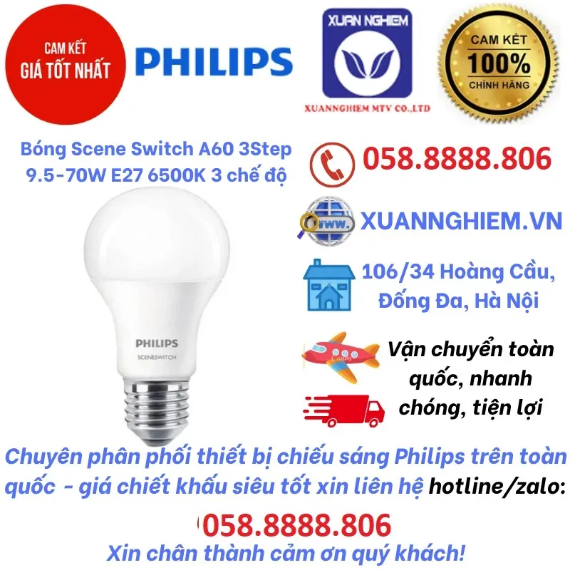 Bóng Scene Switch A60 3Step 9.5-70W E27 6500K 3 chế độ