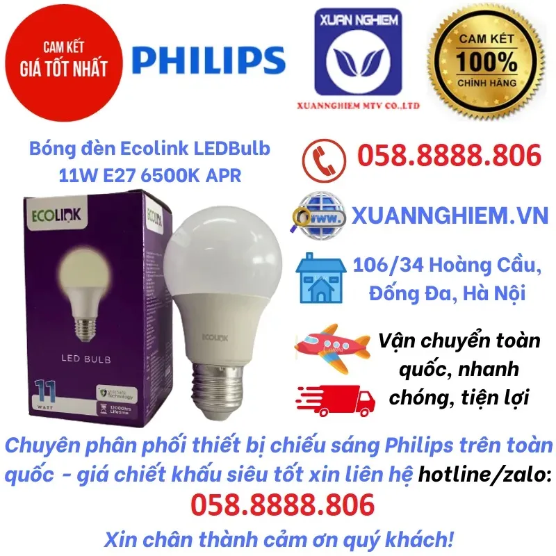 Bóng đèn Ecolink LEDBulb 11W E27 6500K 1CT/12 APR