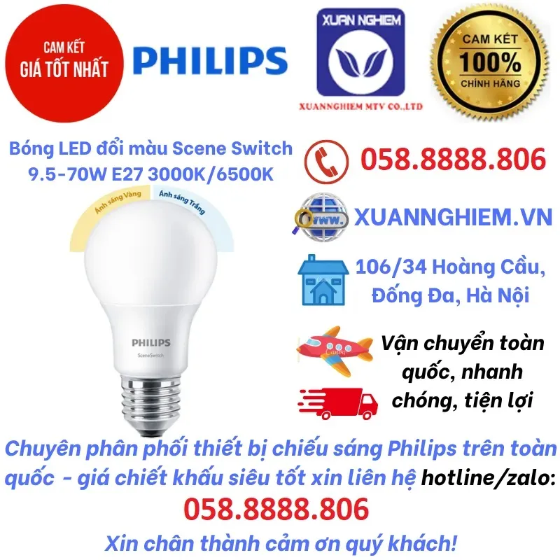 Bóng đèn LED đổi màu Scene Switch 9.5-70W E27 3000K/6500K