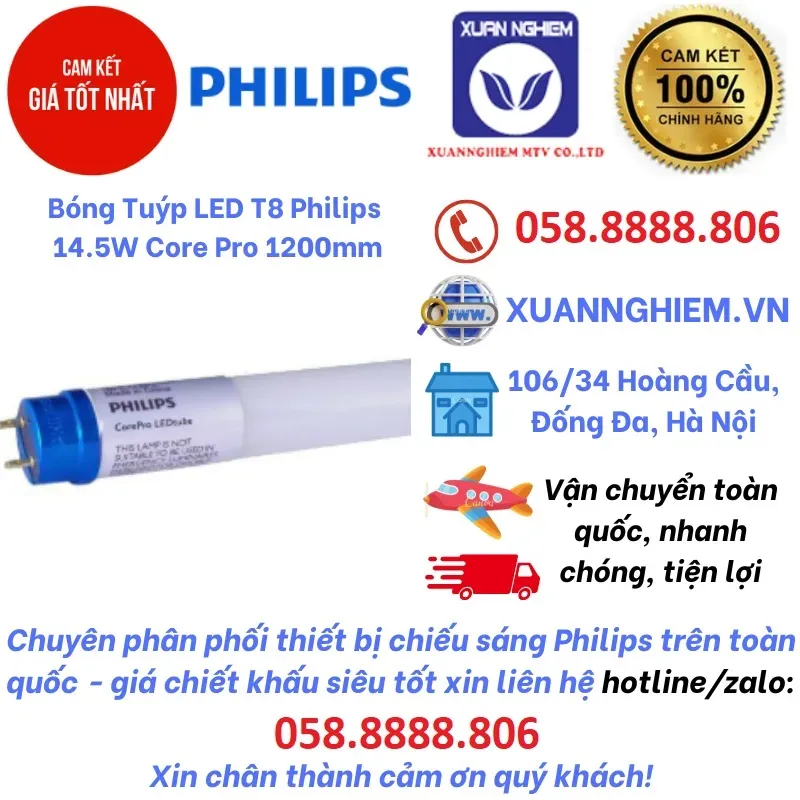 Bóng Tuýp LED T8 Philips 14.5W Core Pro 1200mm
