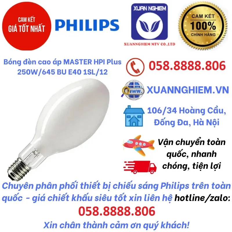 Bóng đèn cao áp MASTER HPI Plus 250W/645 BU E40 1SL/12