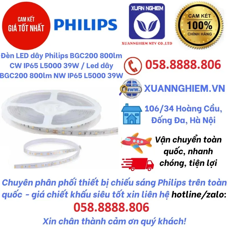 Đèn LED dây Philips BGC200 800lm CW IP65 L5000 39W / Led dây BGC200 800lm NW IP65 L5000 39W