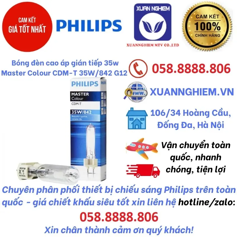 Bóng đèn cao áp gián tiếp 35w Master Colour CDM-T 35W/842 G12 1CT/12