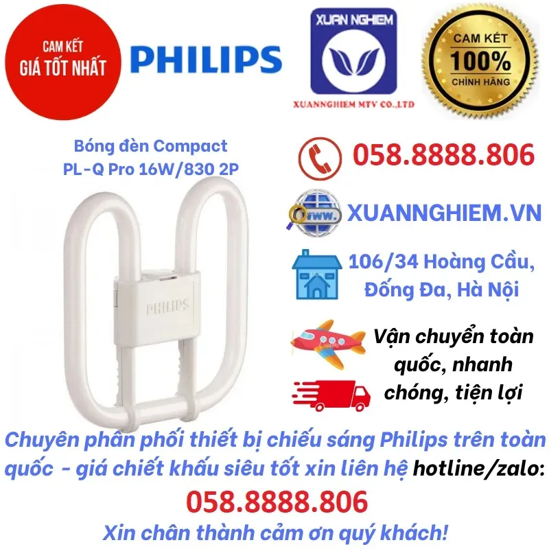Bóng đèn Compact  PL-Q Pro 16W/830 2P Ánh sáng vàng