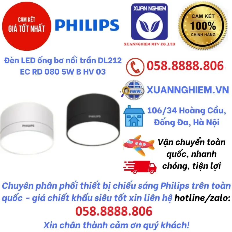 Đèn LED ống bơ nổi trần DL212 EC RD 080 5W B HV 03