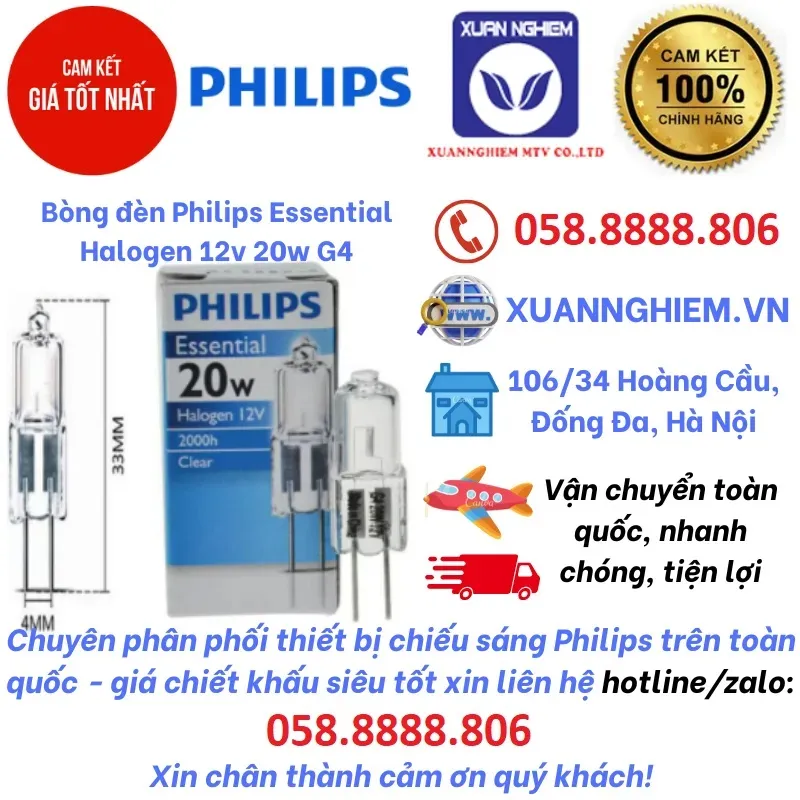 Bòng đèn Philips Essential Halogen 12v 20w G4