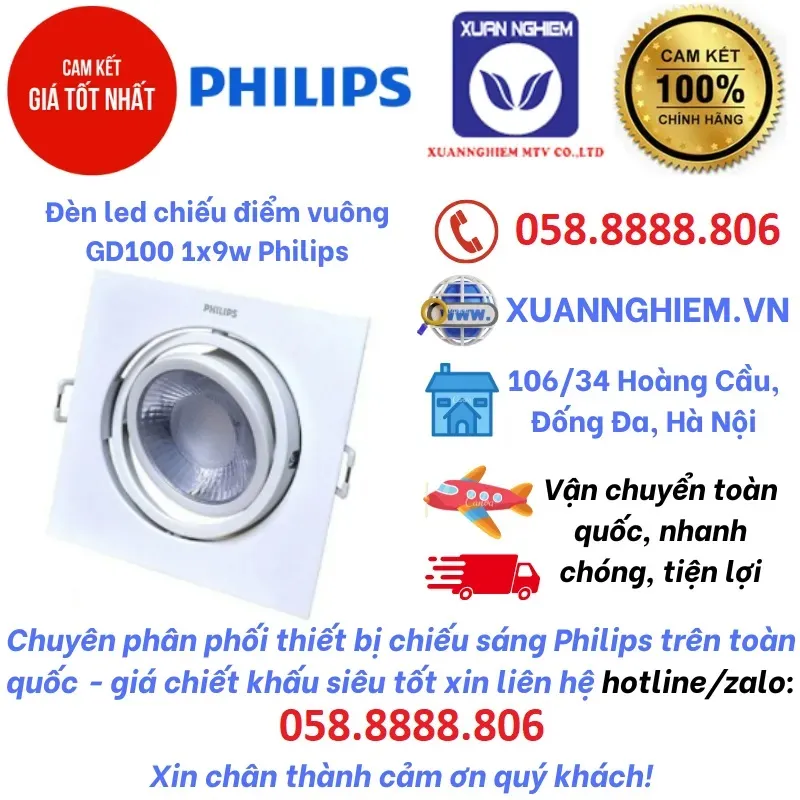 Đèn led chiếu điểm vuông GD100 1x9w Philips