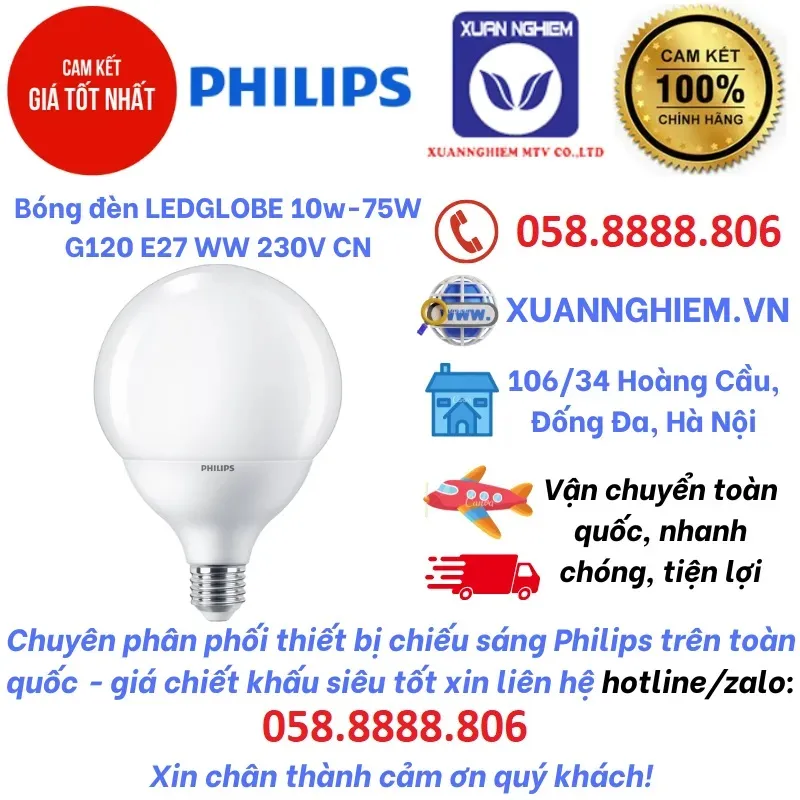 Bóng đèn LEDGLOBE 10w-75W G120 E27 WW 230V CN