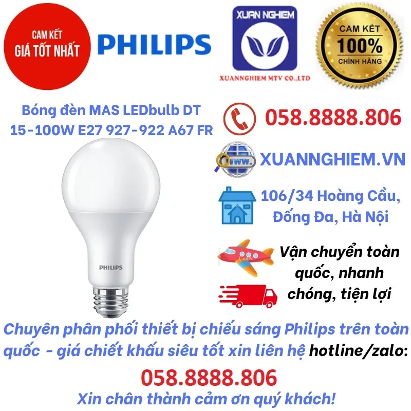 Bóng đèn MAS LEDbulb DT 15-100W E27 927-922 A67 FR