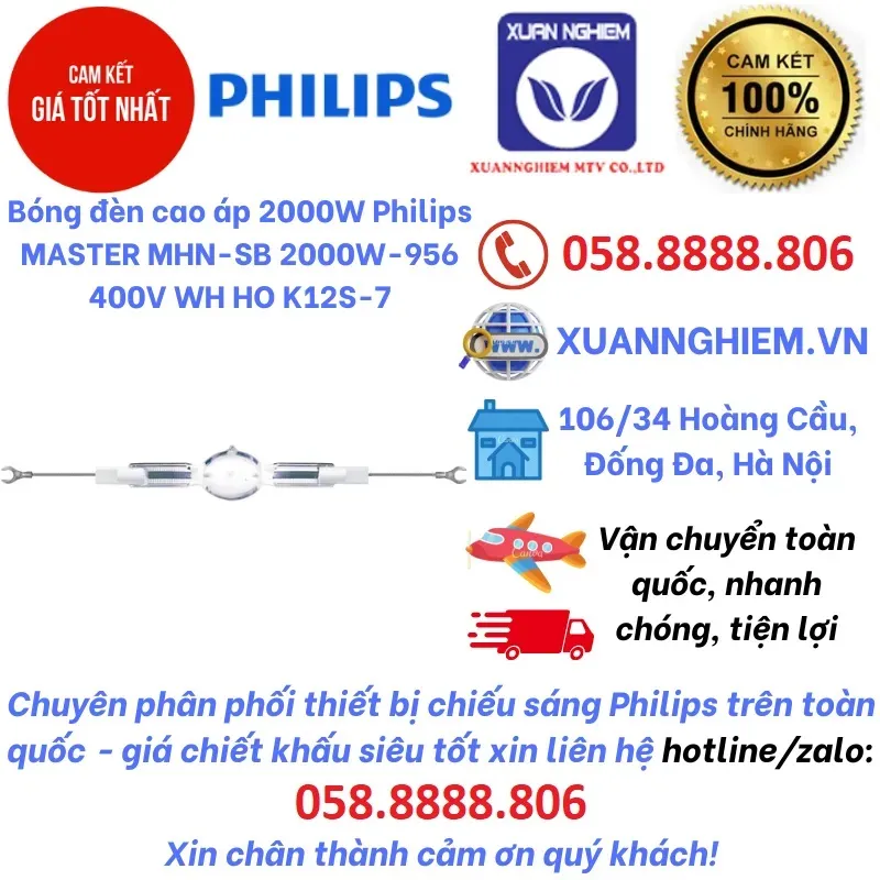 Bóng đèn cao áp 2000W Philips MASTER MHN-SB 2000W-956 400V WH HO K12S-7