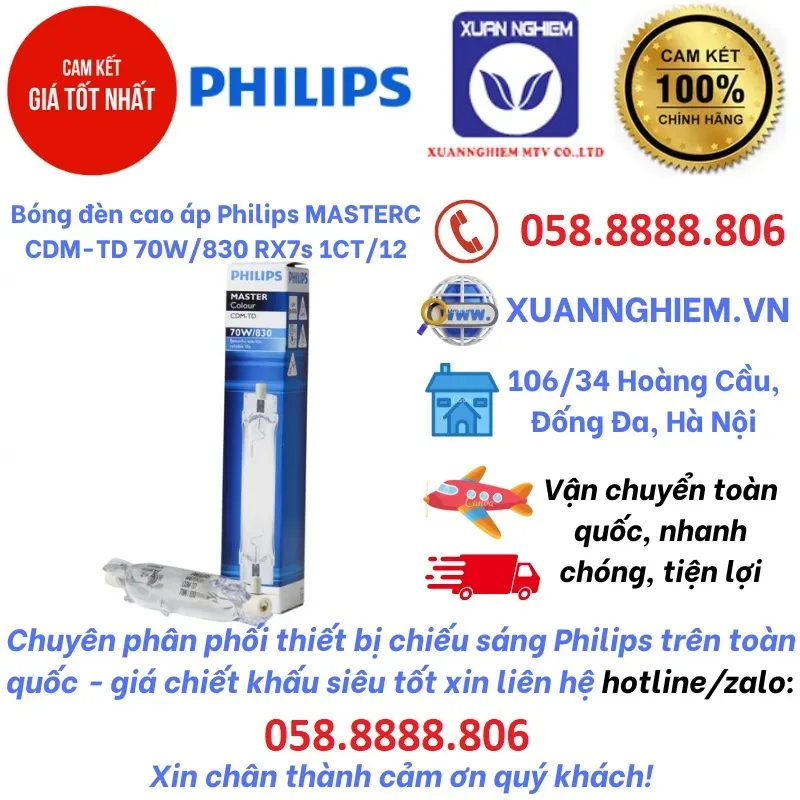 Bóng đèn cao áp Philips MASTERC CDM-TD 70W/942 RX7s 1CT/12
