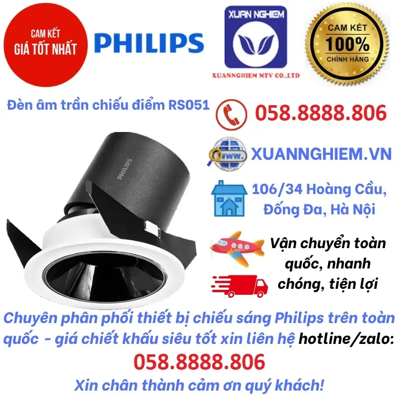 Đèn âm trần chiếu điểm RS051 9w 24D 930 D75 DIM 0-10V