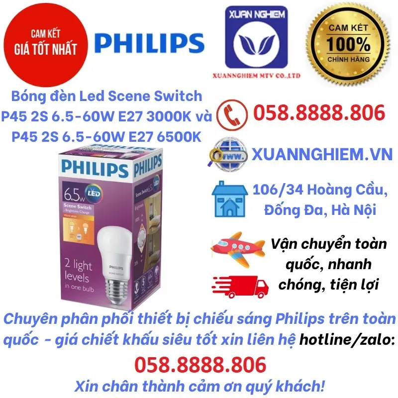 Bóng đèn Led Scene Switch P45 2S 6.5-60W E27 3000K và P45 2S 6.5-60W E27 6500K