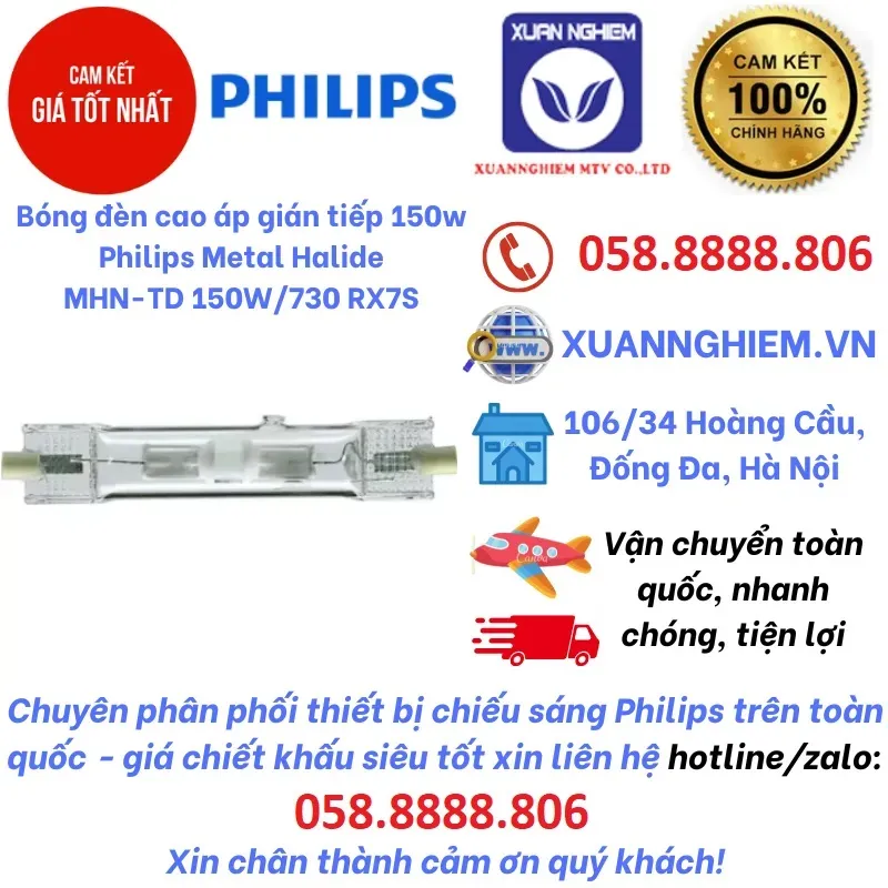 Bóng đèn cao áp gián tiếp 150w Philips Metal Halide MHN-TD 150W/730 RX7S