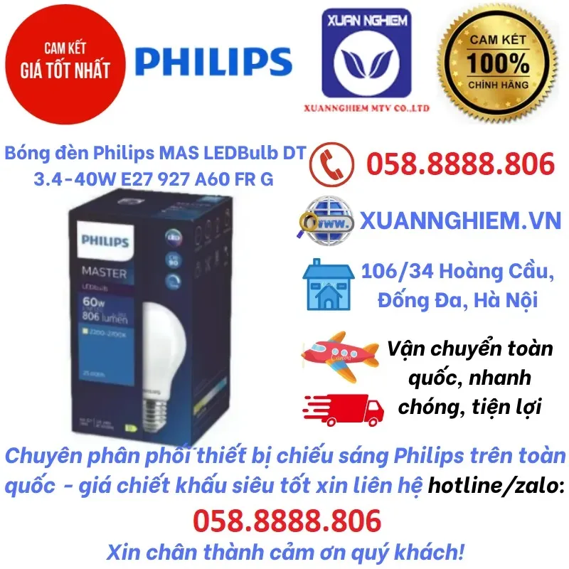 Bóng đèn Philips MAS LEDBulb DT 3.4-40W E27 927 A60 FR G và Bóng MAS LEDBulb DT 5.9-60W E27 927 A60 FR G