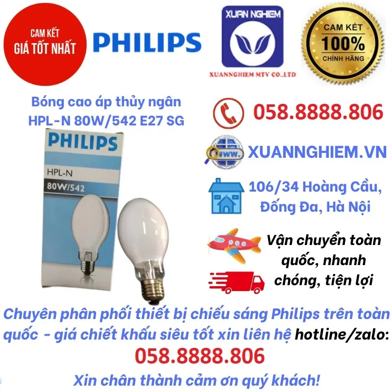 Bóng cao áp thủy ngân HPL-N 80W/542 E27 SG