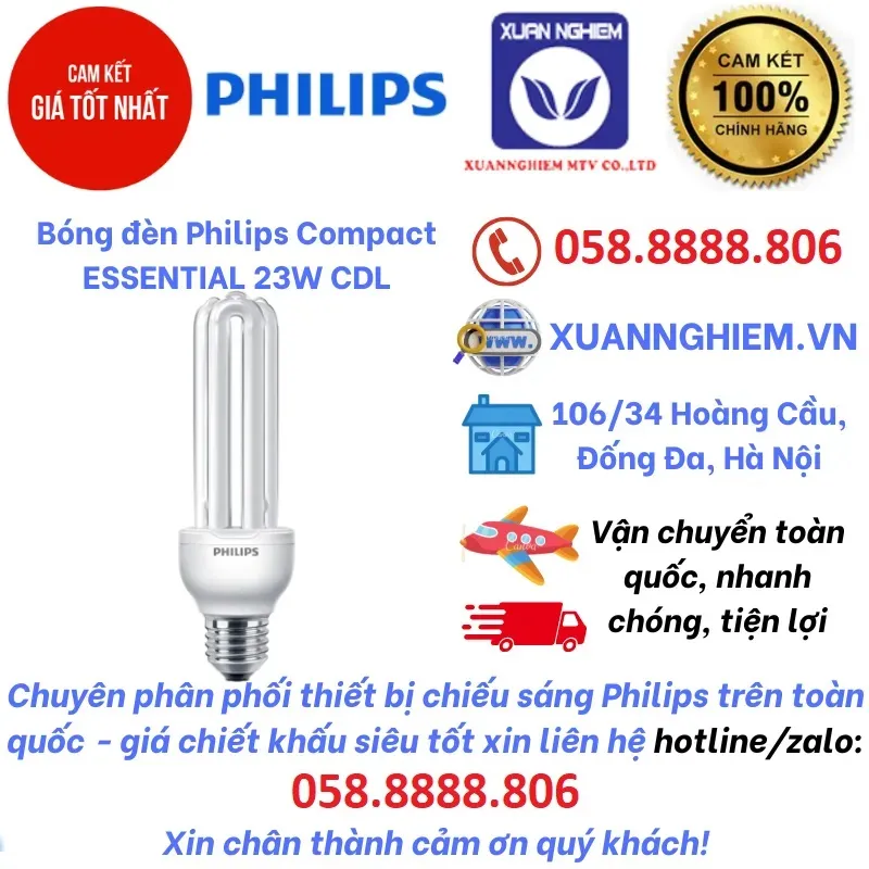Bóng đèn Philips Compact ESSENTIAL 23W CDL và Compact ESSENTIAL 8W CDL E27 220-240V 1CT/12
