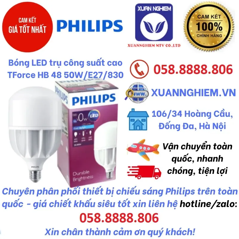 Bóng LED trụ công suất cao TForce HB 48 50W/E27/830