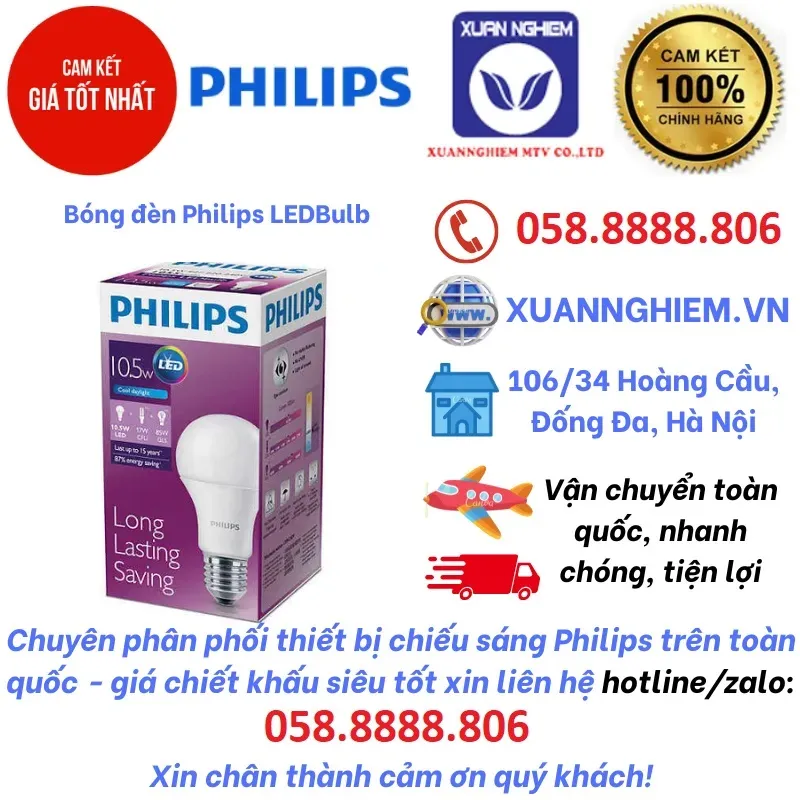 Bóng đèn Philips LEDBulb 6.5-60W E27 6500K 230V A60
