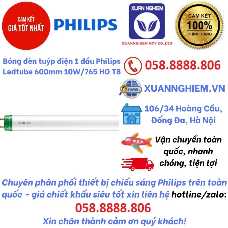 Bóng đèn tuýp điện 1 đầu Philips Ledtube 600mm 10W/765 HO T8