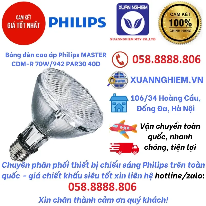 Bóng đèn cao áp Philips MASTER CDM-R 70W/942 PAR30 40D