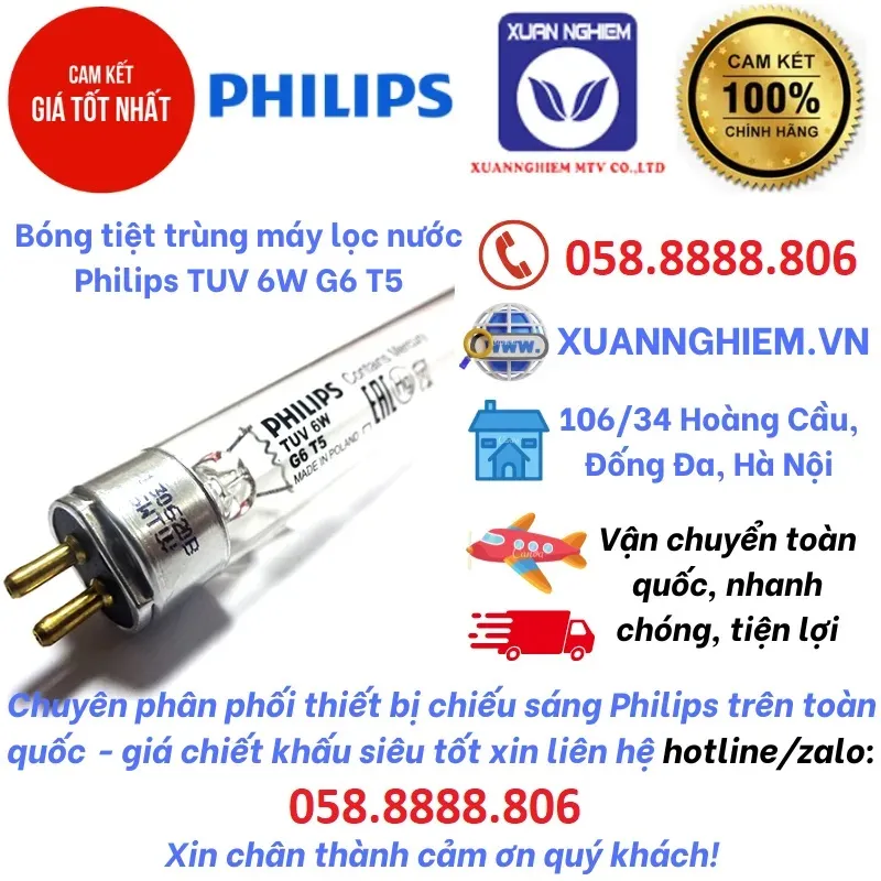 Bóng tiệt trùng máy lọc nước Philips TUV 6W G6 T5