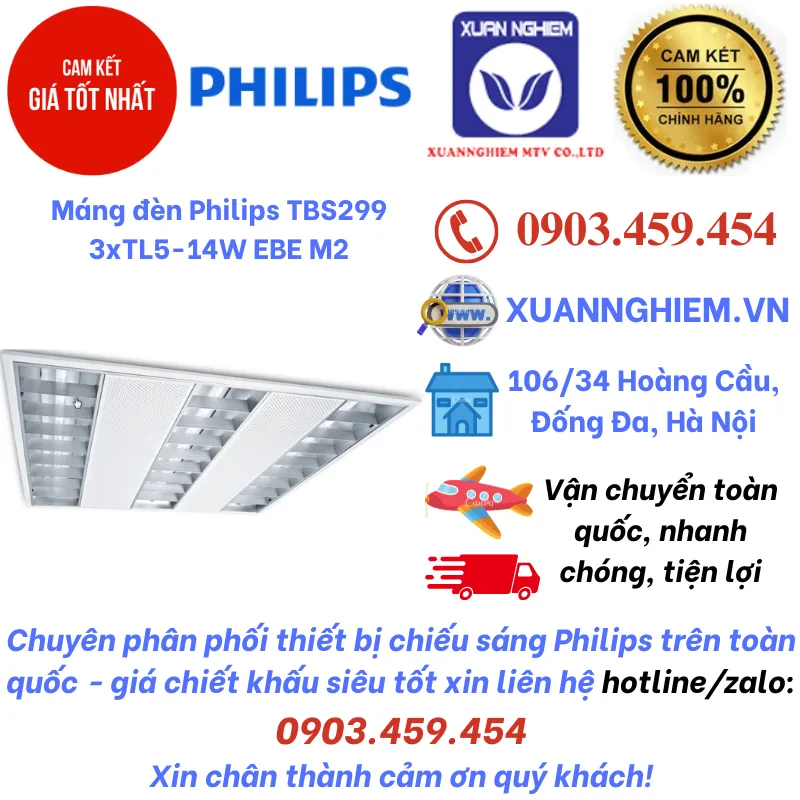 Máng đèn Philips TBS299 3xTL5-14W EBE M2