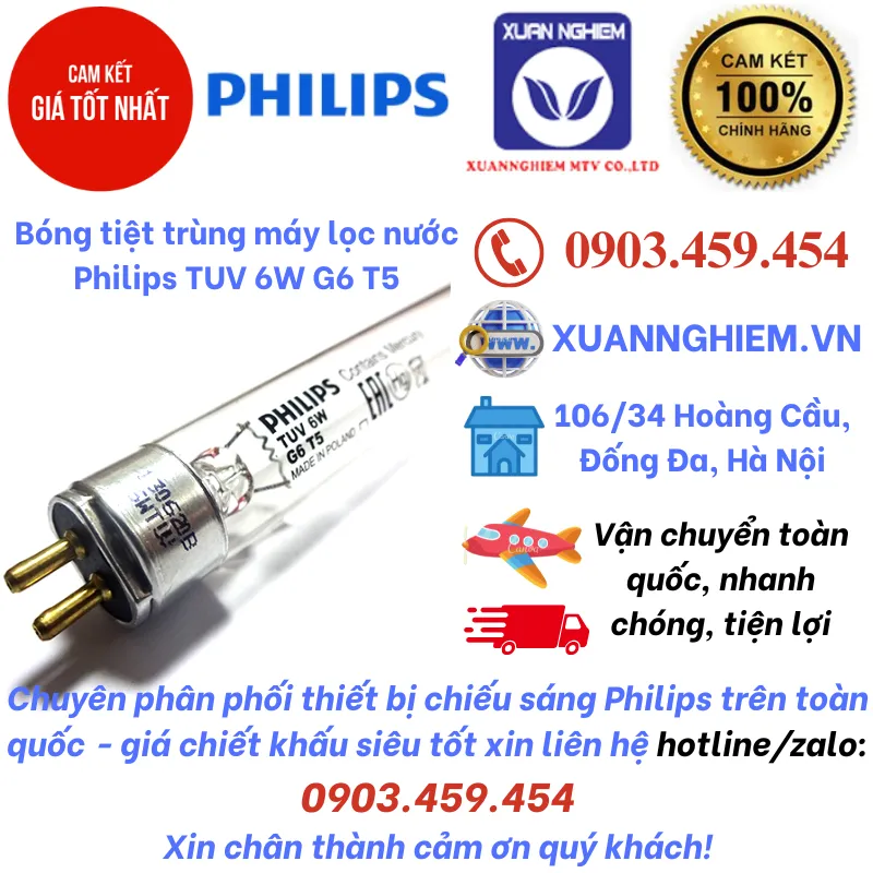 Bóng tiệt trùng máy lọc nước Philips TUV 6W G6 T5
