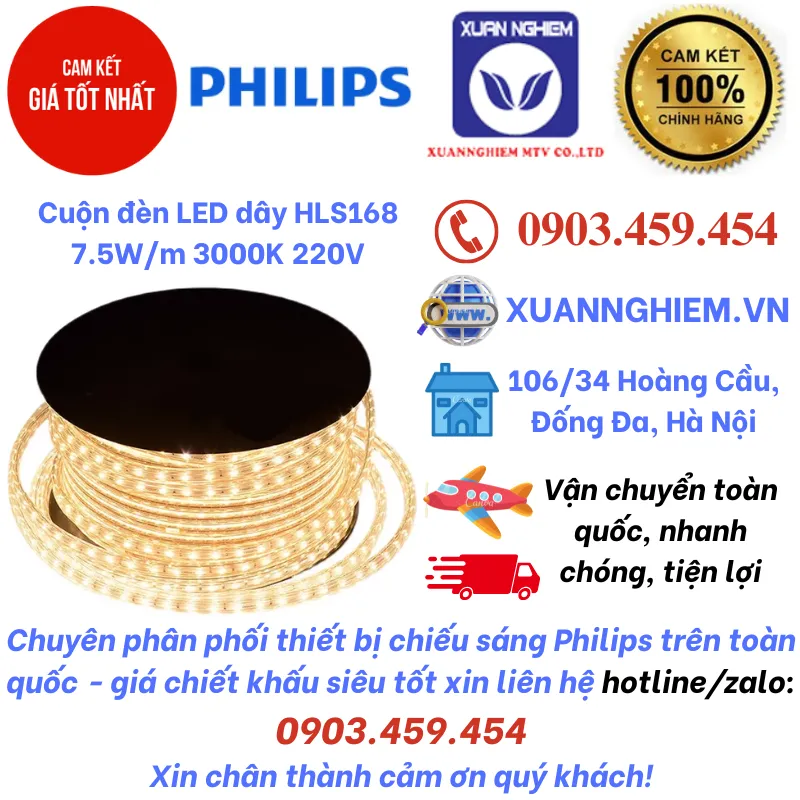 Đèn LED dây HLS168 7.5W/m 3000K 220V