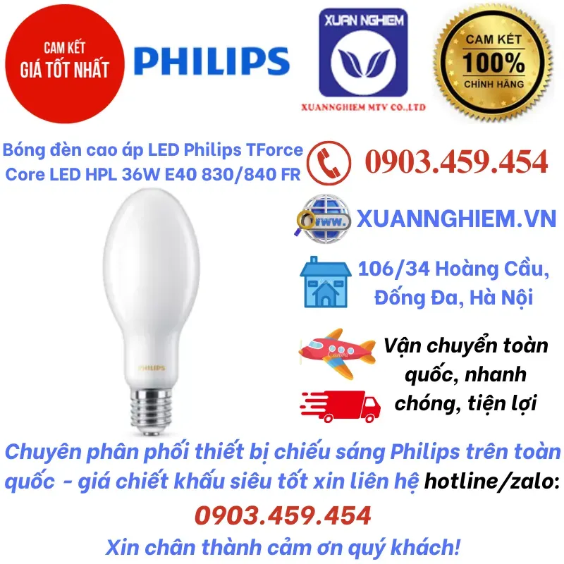 Bóng đèn cao áp LED Philips TForce Core LED HPL 18W E27 830 FR / TForce Core LED HPL 18W E27 840 FR