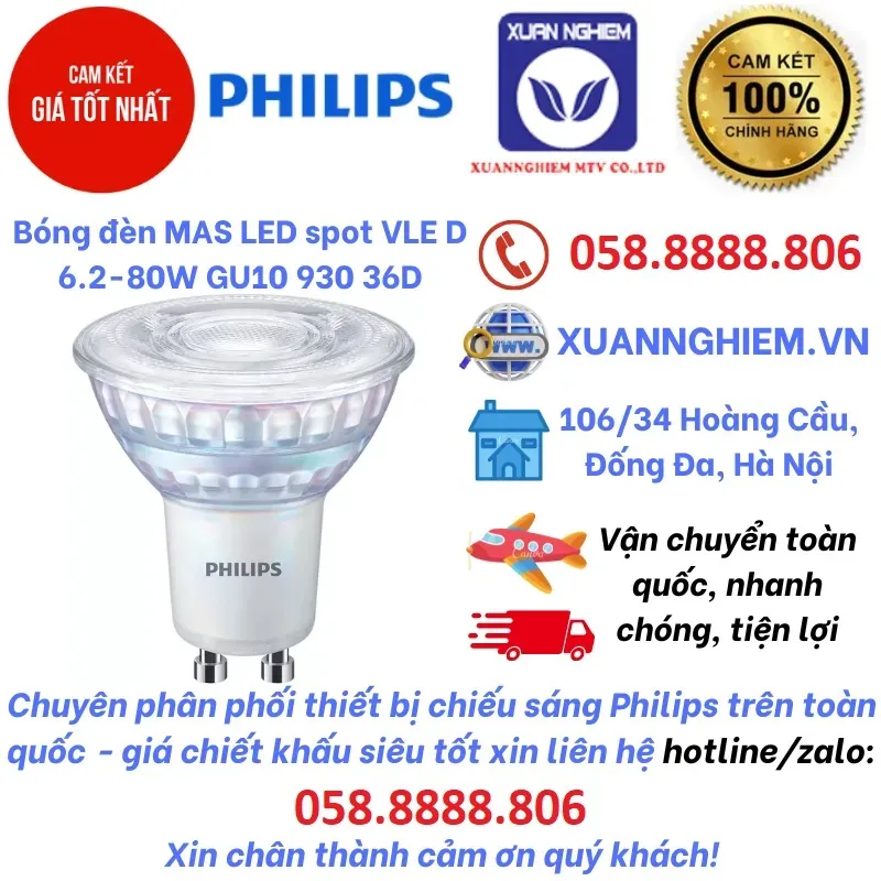 Bóng đèn MAS LED spot VLE D 6.2-80W GU10 930 36D