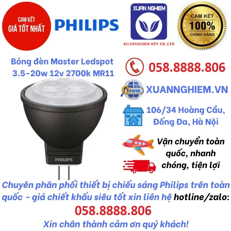 Bóng đèn Master Ledspot  3.5-20W 12V 2700K MR11 / Mas LEDspotLV 3.5-20W 827 MR11 24D