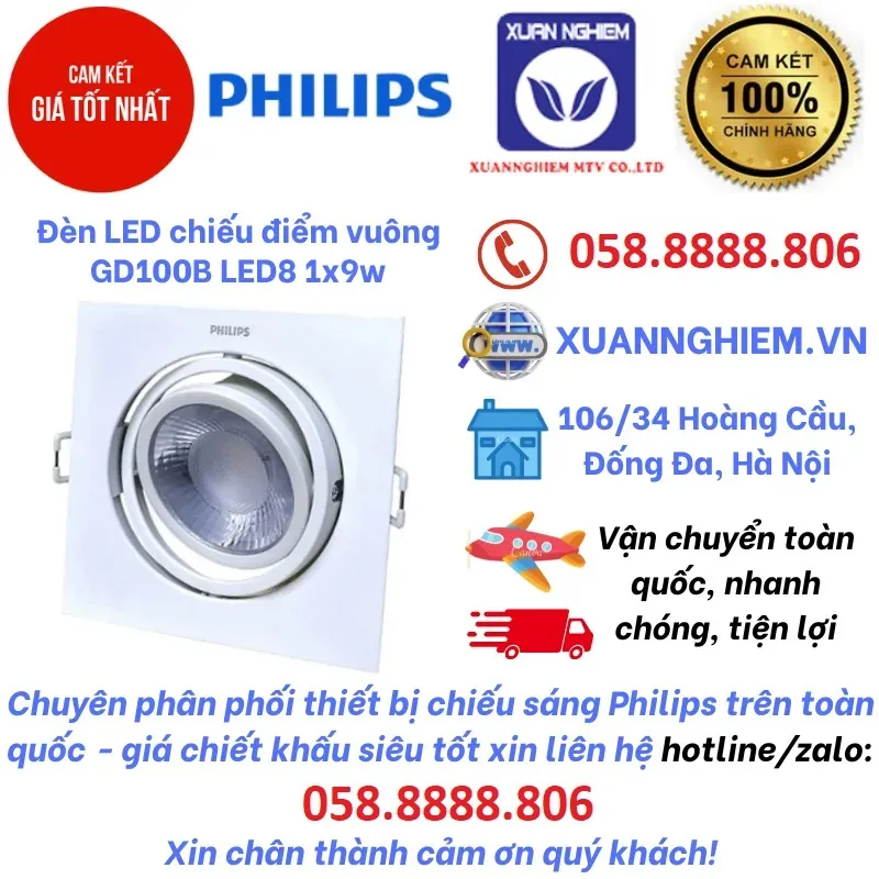 Đèn LED chiếu điểm vuông GD100B LED8 1x9w 840