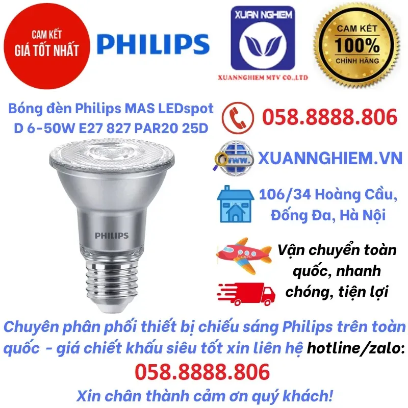 Bóng đèn chiếu điểm Philips MAS LEDspot D 6-50W E27 827 PAR20 25D