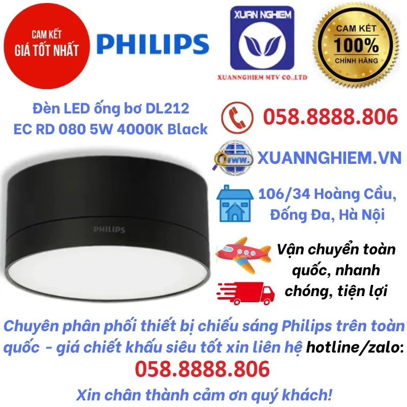 Đèn LED ống bơ DL212 EC RD 100 9W 4000K BK HV 03